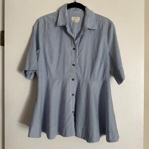 Kate Spade Women's Blue Striped Button Down Peplum Blouse 100% Cotton Medium